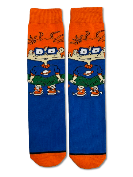 Cartoon socks - blue - orange